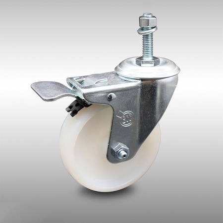 Service Caster 4 Inch SS Nylon Wheel Swivel 3/8 Inch Threaded Stem Caster with Total Lock Brake SCC-SSTSTTL20S414-NYS-381615